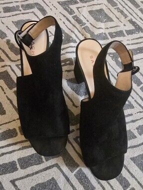 Sacha London Black Suede Open-Toe Slingback Chunky Heels